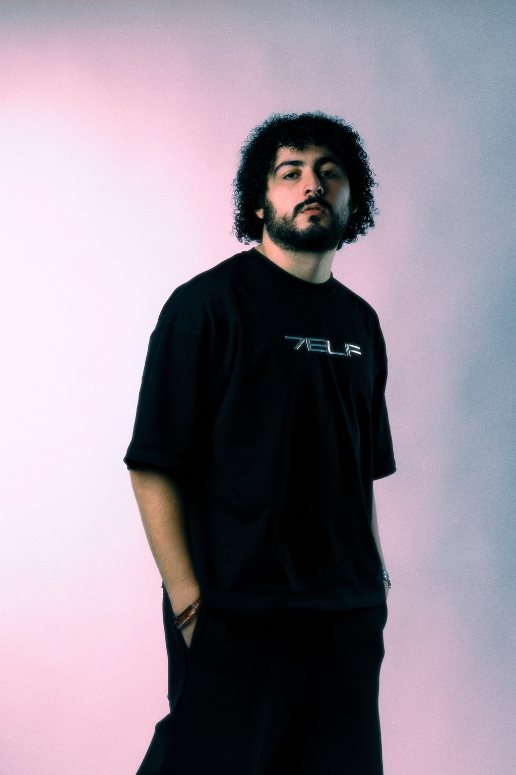Oversized T-shirt with 3D Chrome Logo - Black