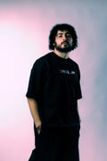 Oversized T-shirt with 3D Chrome Logo - Black
