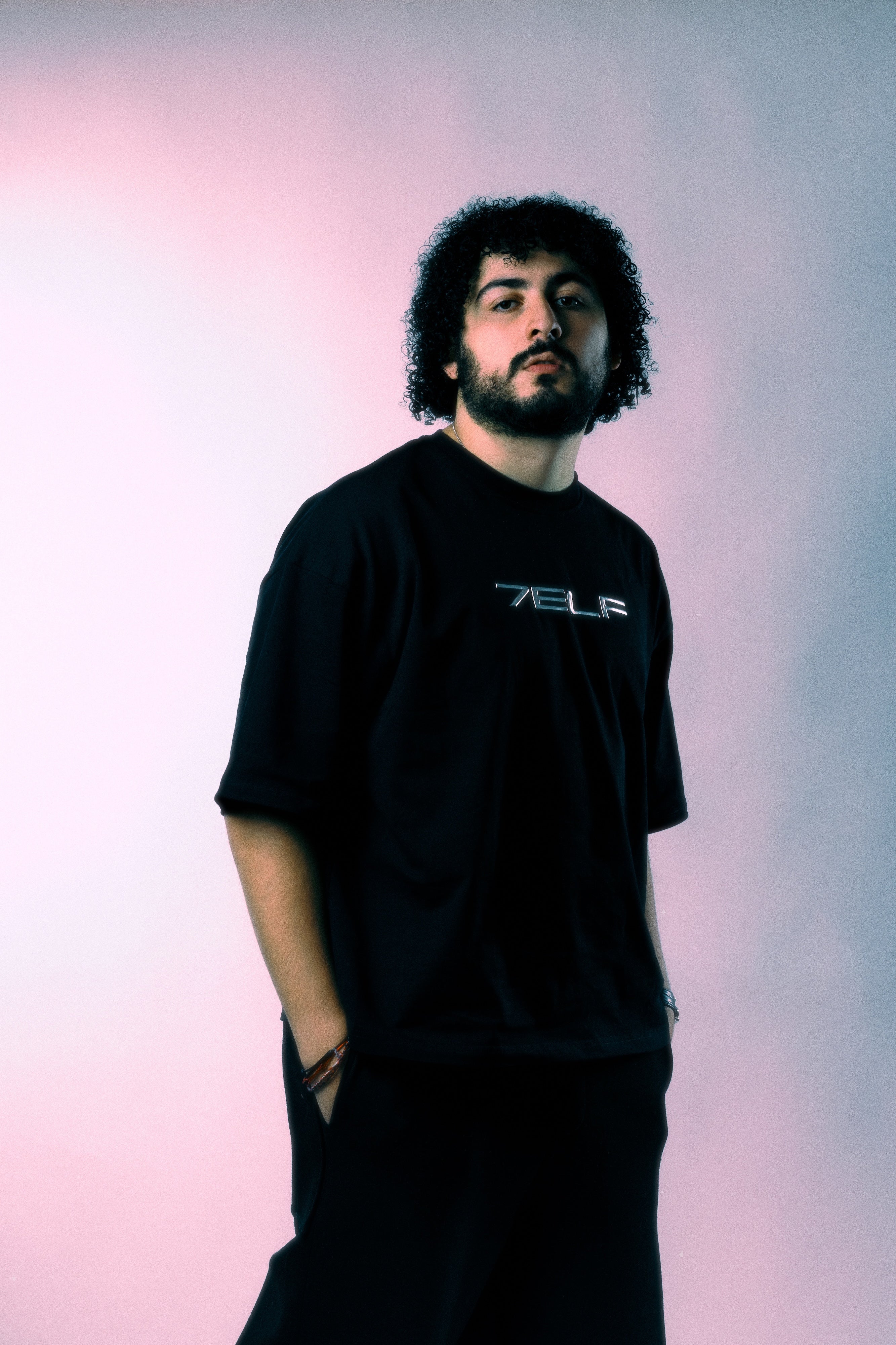 Oversized T-shirt with 3D Chrome Logo - Black