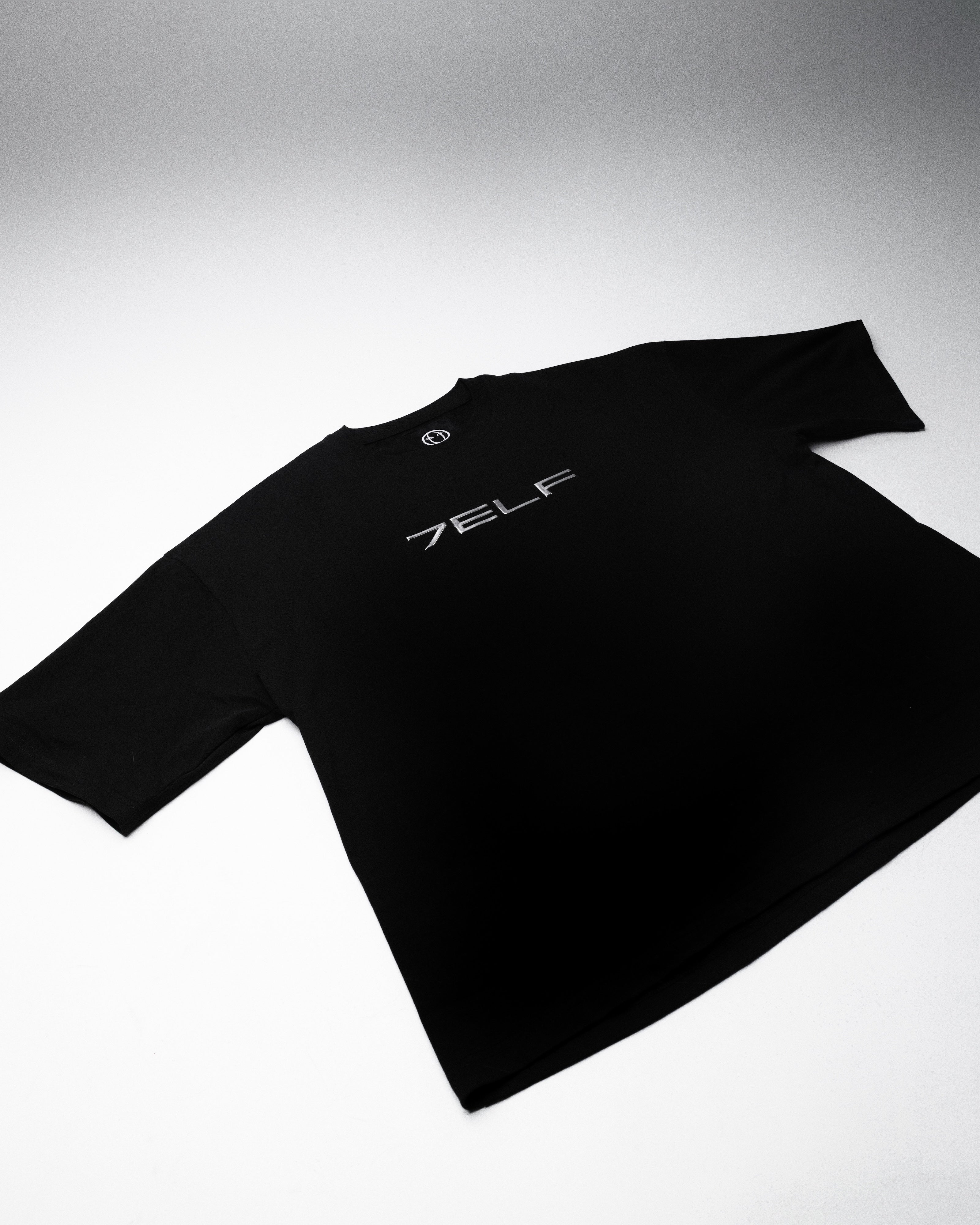 Oversized T-shirt with 3D Chrome Logo - Black