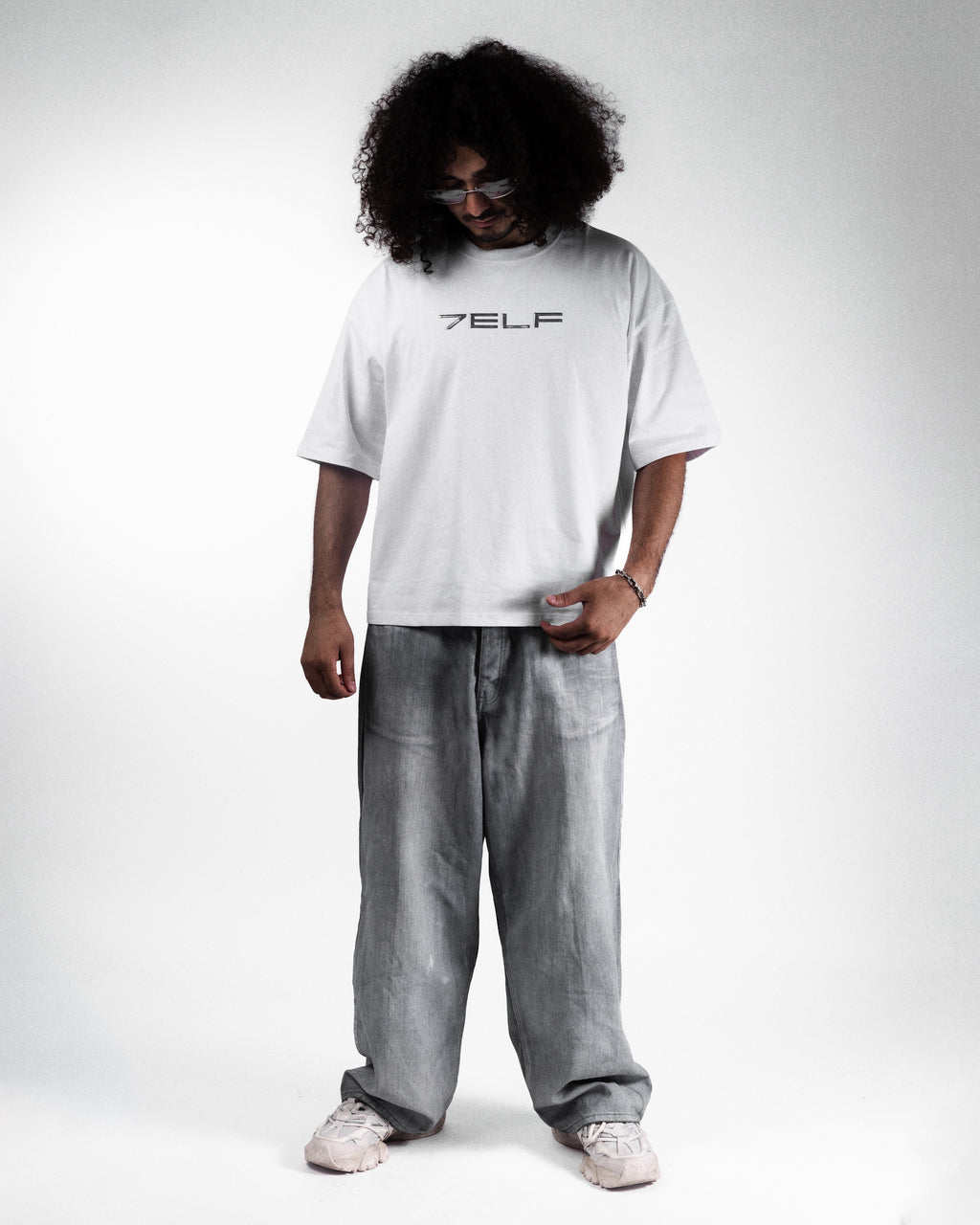 Oversized T-Shirt with 3D Chrome Logo - White
