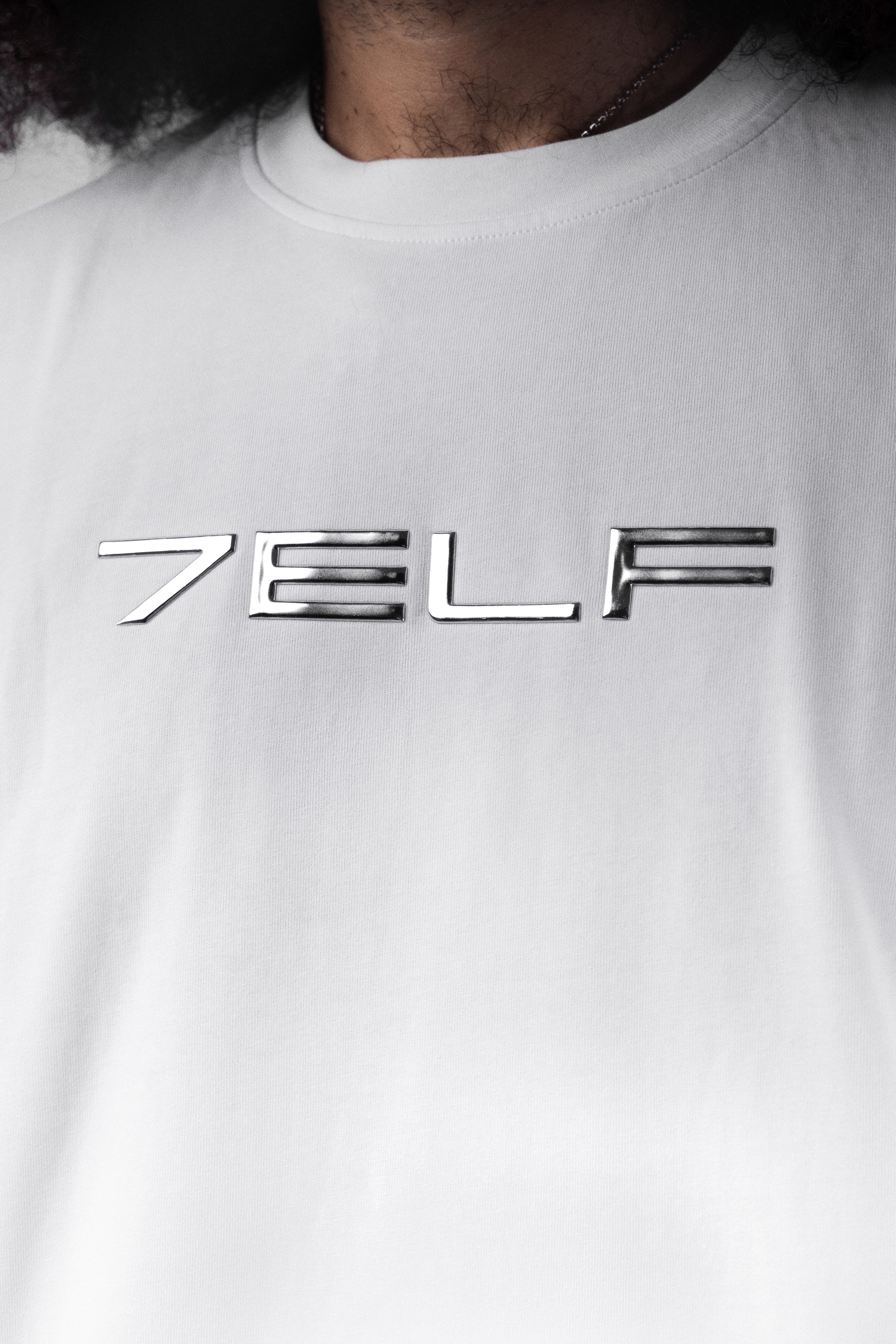 Oversized T-Shirt with 3D Chrome Logo - White