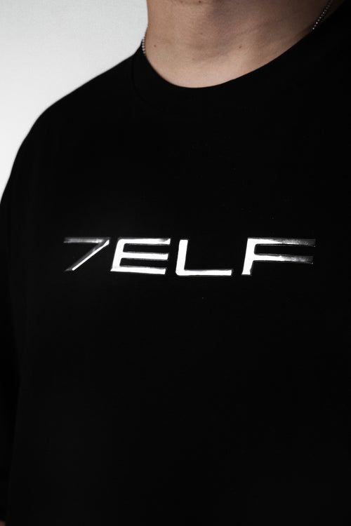 Oversized T-shirt with 3D Chrome Logo - Black