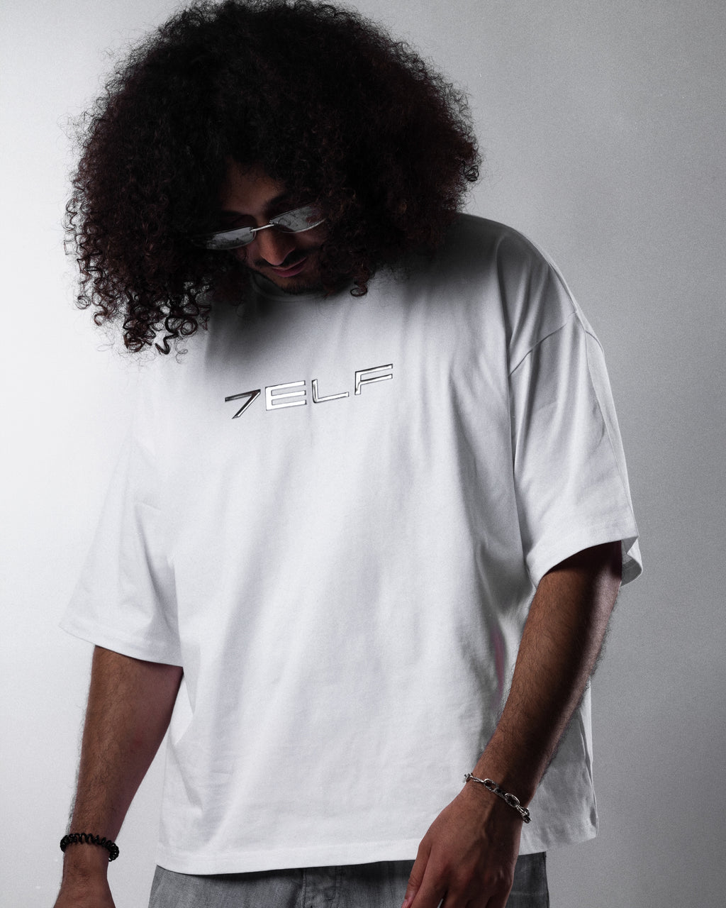 Oversized T-Shirt with 3D Chrome Logo - White